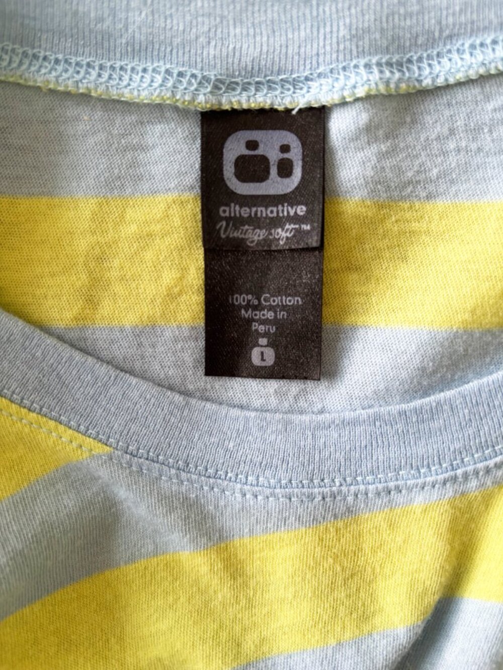 Kids T Shirt by Alternative Vintage Soft - Blue Yellow Stripe Size Kids Large - Picture 4 of 5